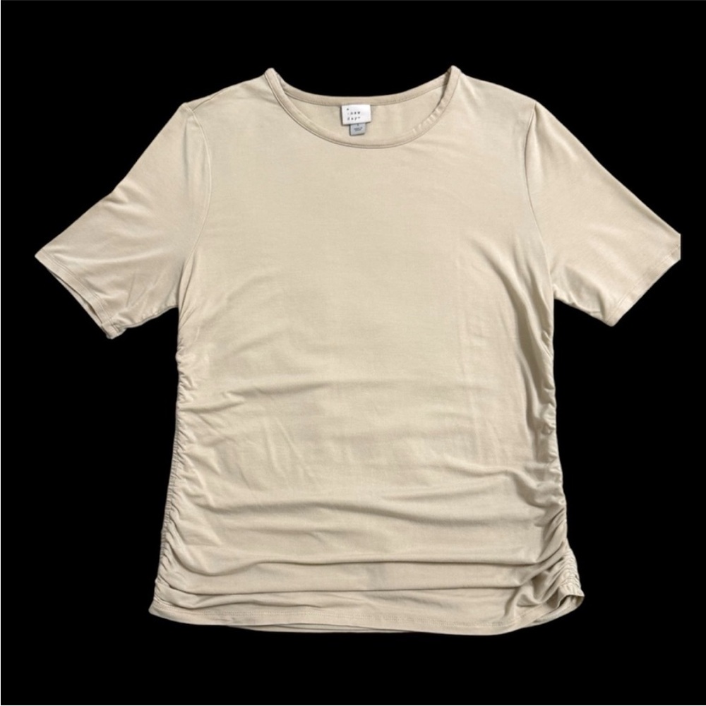 Tan Beige Tee with Side Ruching Short Sleeve a new day Large